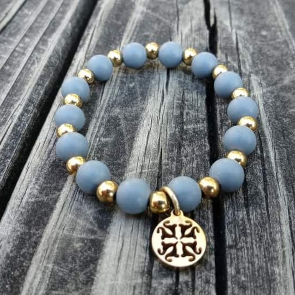Rustic Cuff Gray & Gold Erin Beaded Bracelet